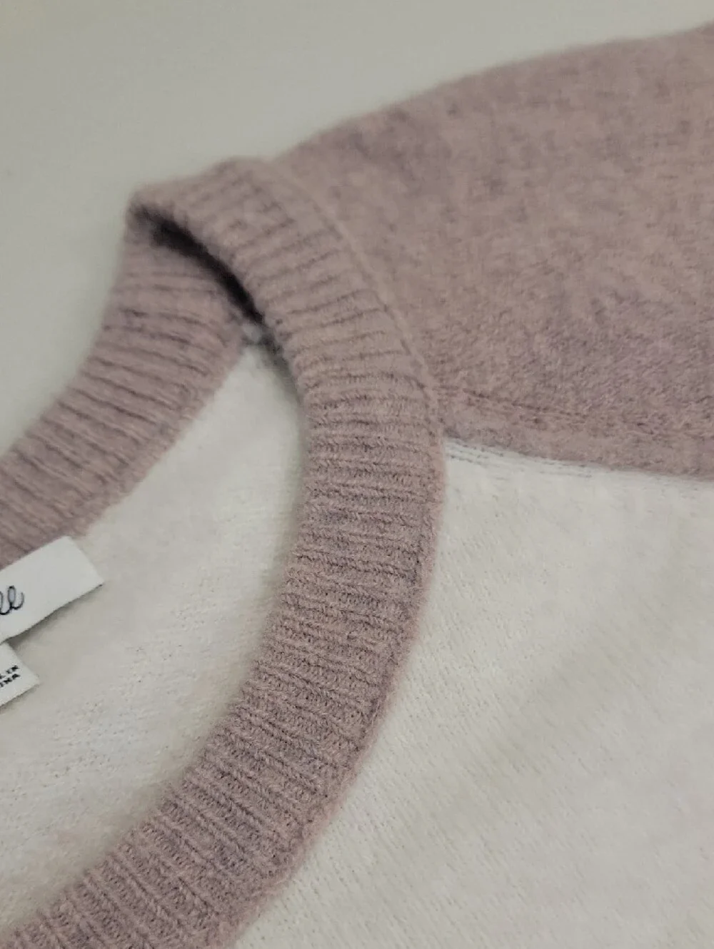 Madewell Dusty Pink Cream Raglan Crew Sweater Two-Tone L